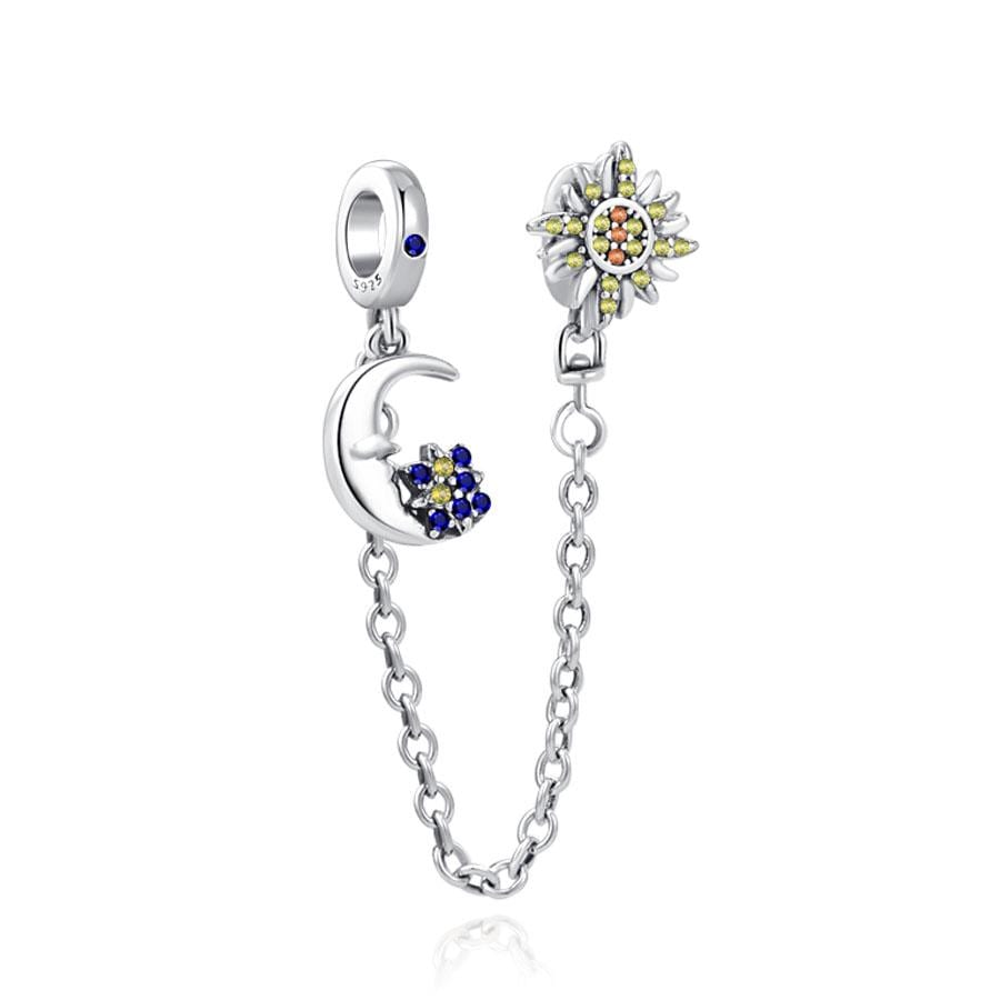 Sterling Silver Star Moon Safety Chain Charm for Bracelet