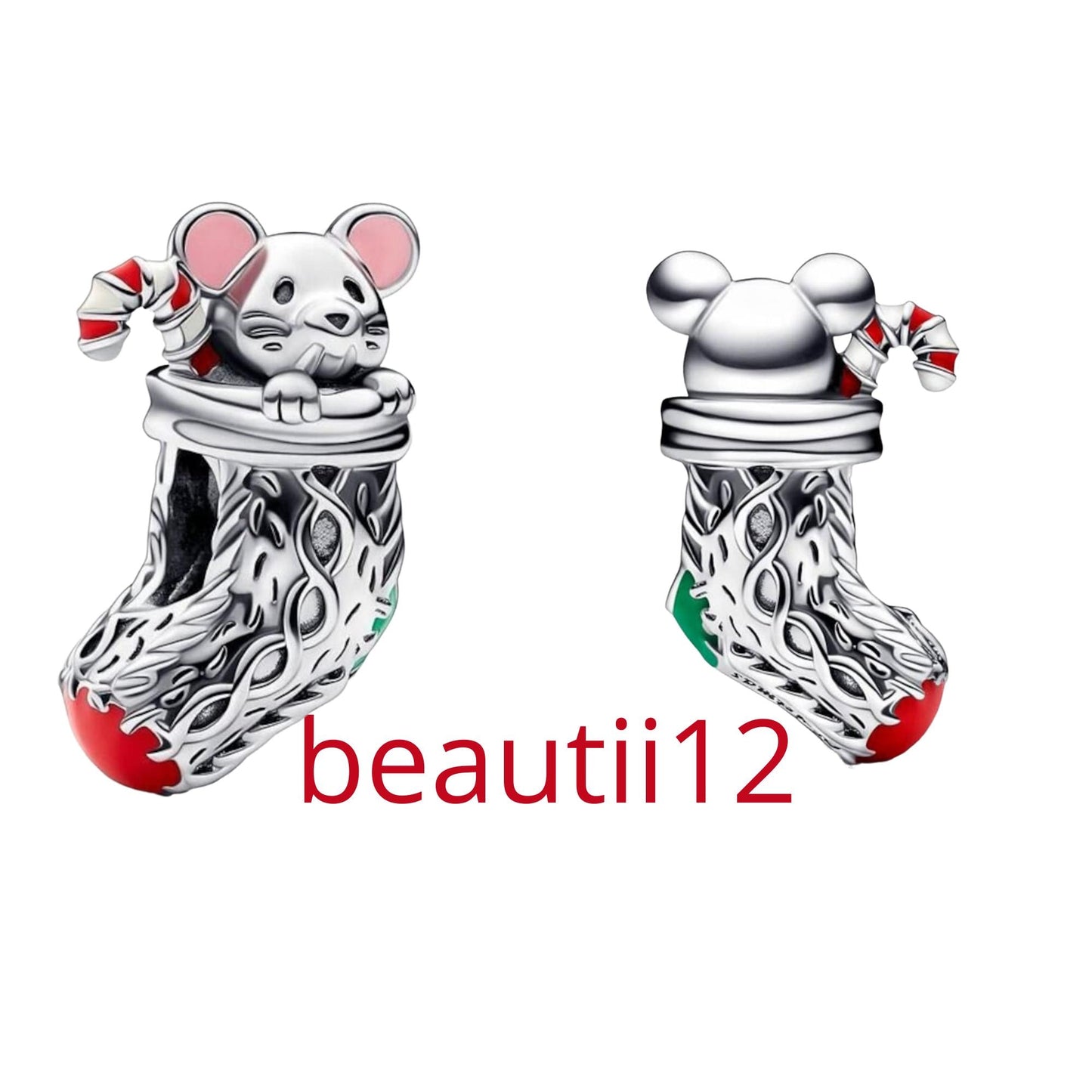 Christmas Mouse Stocking Charm, Sterling Silver Red Socks, Snake Bracelet