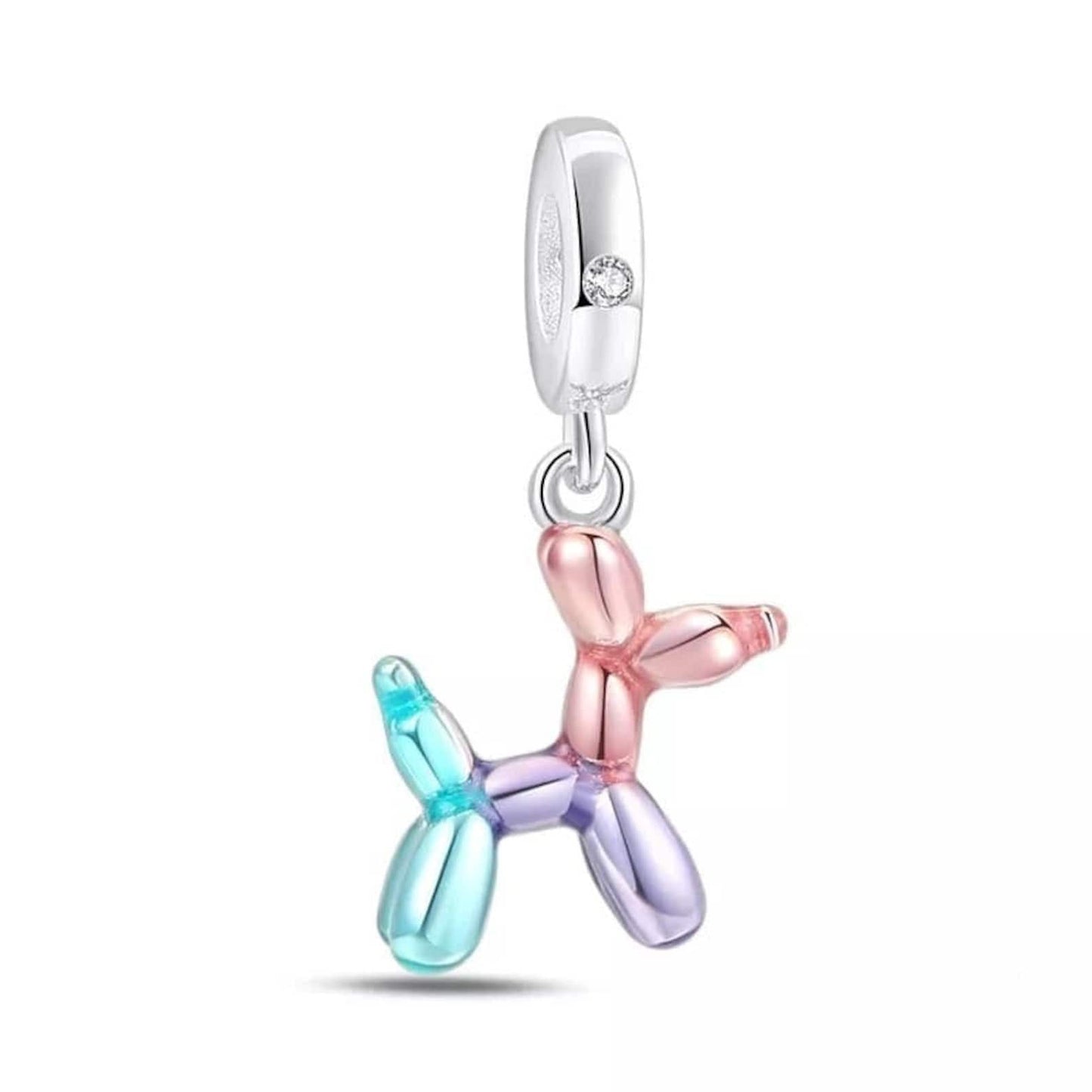Colorful Balloon Dog S925 Sterling Silver Charm - Puppy Bead