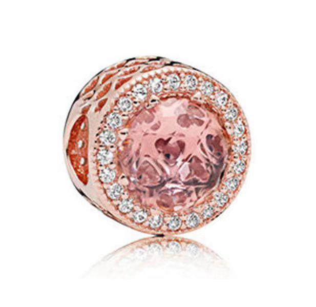 Pink rose gold bead zircon charm for women bracelet S925 Sterling Silver Gifts , friend birthday gift, fits snake bracelet, Christmas charm