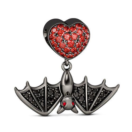 S925 Sterling Silver Black Bat Charm with Heart – Fits 3mm/4mm Bracelet