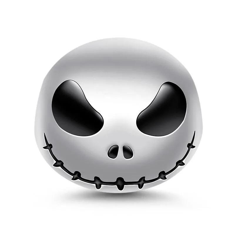 Stitched Skull S925 Sterling Silver Charm - Halloween Bracelet Bead