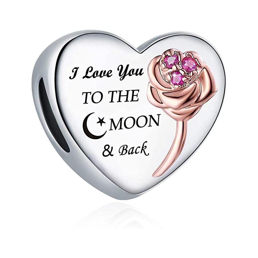I Love You to The Moon and Back Sterling Silver Rose Gold Flower Charm