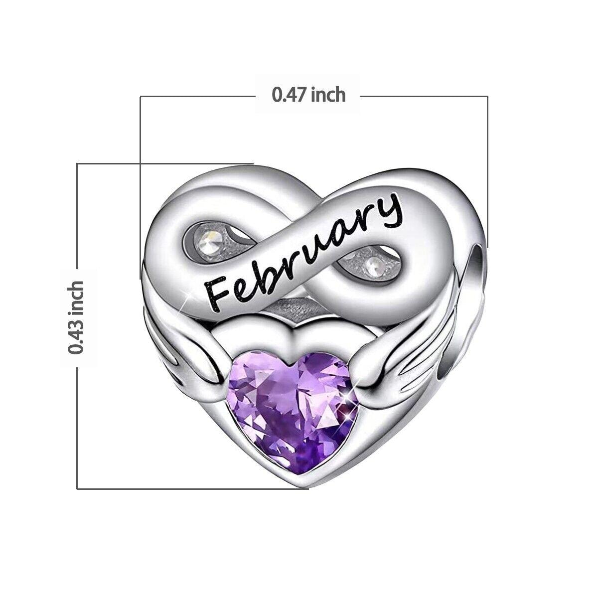 Sterling Silver Birthstone Heart Charm, S925, Birthday Gift