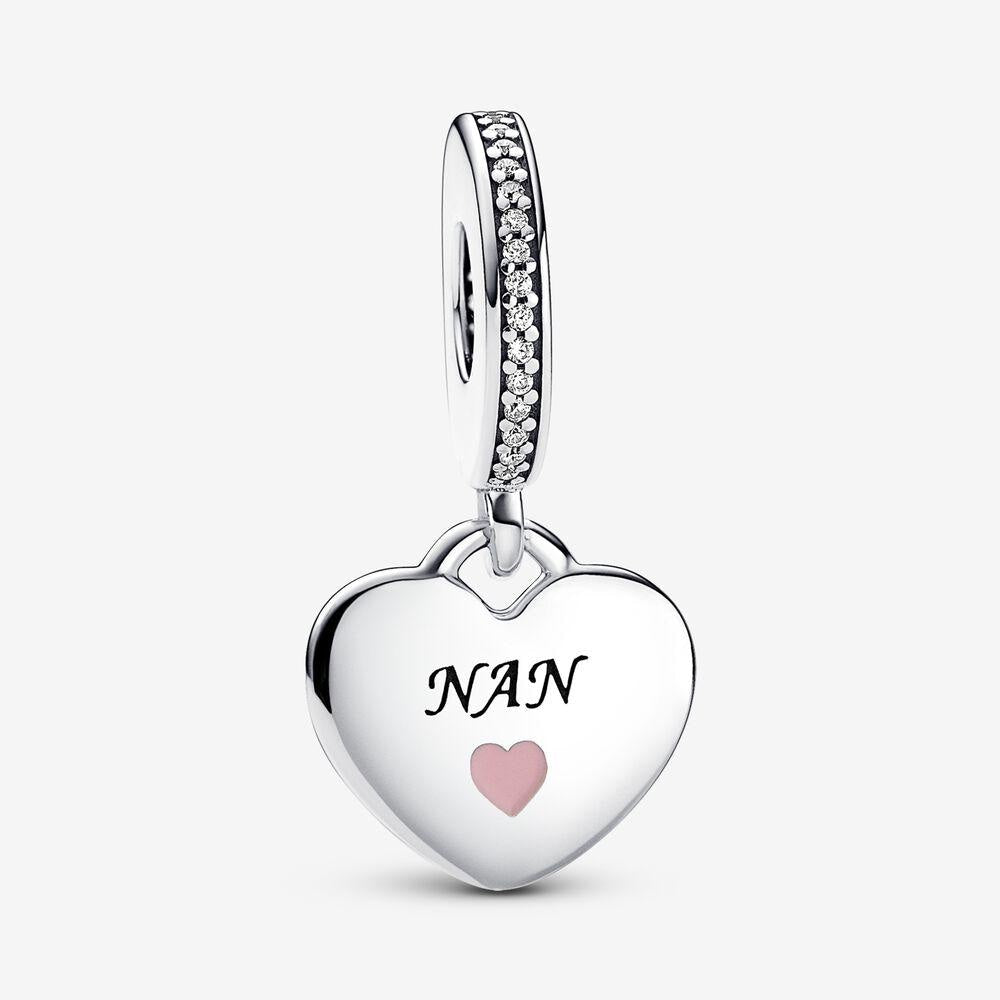 Nan dangle pink heart charm for women bracelet S925 Sterling Silver / friend birthday gifts, Christmas gift