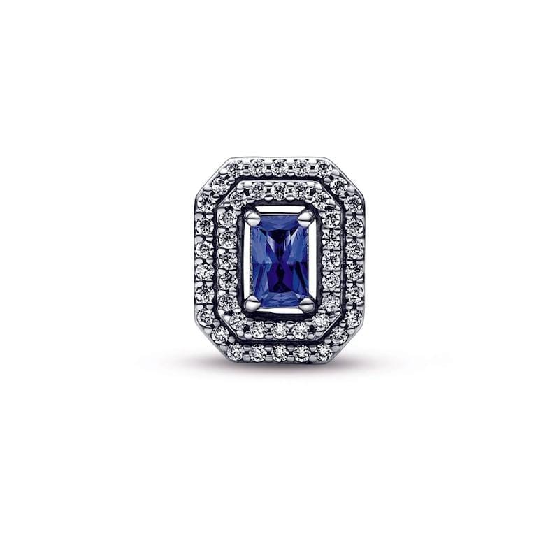 Blue Sparkling Levelled Rectangular bead charm for women bracelet S925 Sterling Silver Gift, fits snake bracelet, Christmas charm