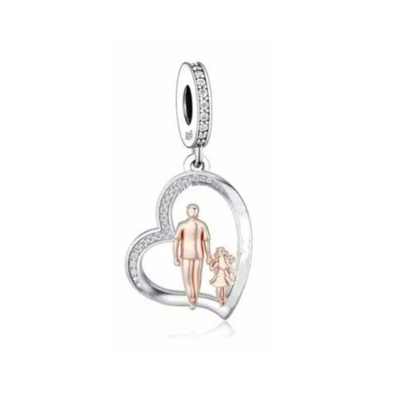 Father Daughter Sterling Silver Heart Dangle Charm, Birthday Gift
