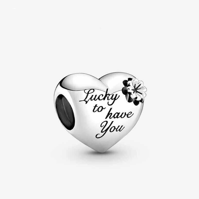 Lucky to Have You Mom Heart Charm, S925 Sterling Silver