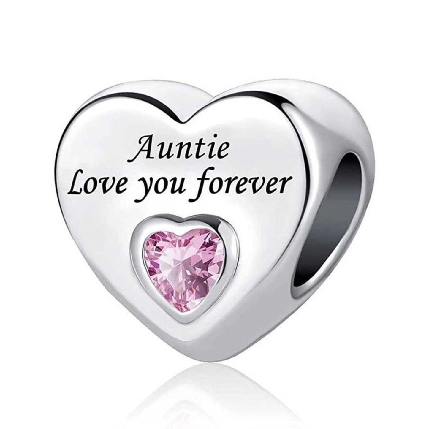 Auntie Love Sterling Silver Heart Charm with Cubic Zirconia