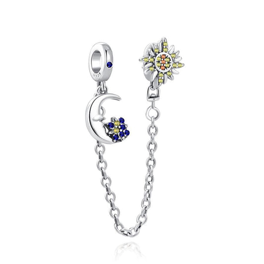 Sterling Silver Star Moon Safety Chain Charm for Bracelet