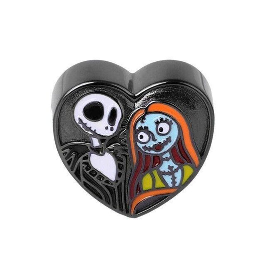 Jack and Sally Sterling Silver Charm, Halloween Heart Bead