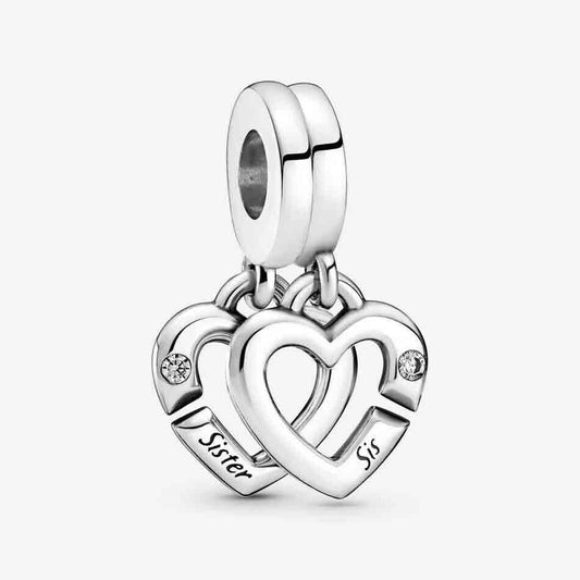 Sterling Silver Sister Heart Dangle Charm, Women's Bracelet Charm