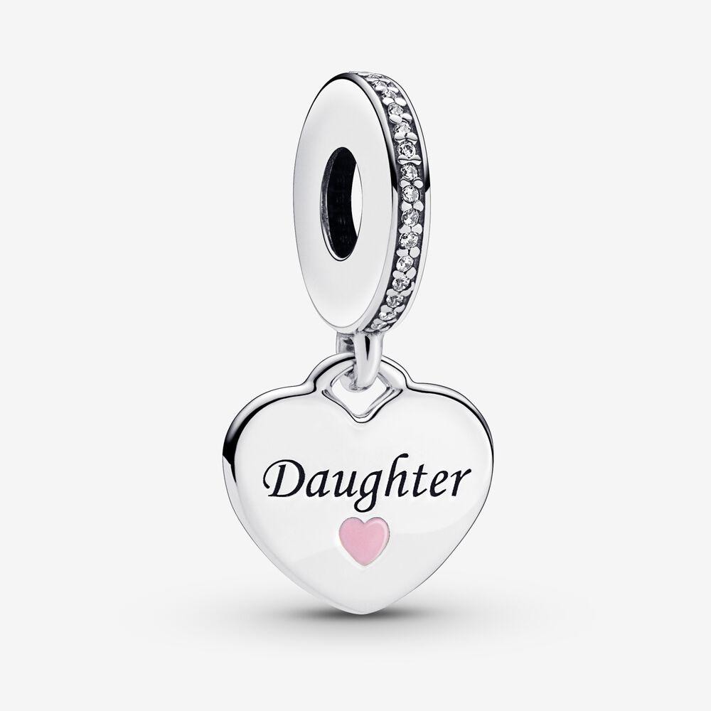 Daughter pink heart dangle charm sterling silver for women bracelet , friend birthday gift, Christmas charm