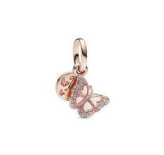 Rose gold Butterfly Dangle bead charm for women bracelet S925 Sterling Silver Gifts For Women / friend birthday ,Gifts, fits snake bracelet