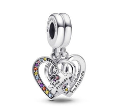 Puzzle Piece Hearts Sterling Silver Friendship Charm, Cubic Zirconia