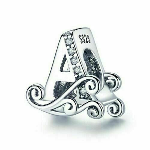 Sterling Silver Initial Charm, Cubic Zirconia Letter Bead
