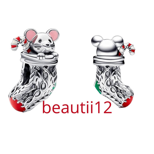 Christmas Mouse Stocking Charm, Sterling Silver Red Socks, Snake Bracelet