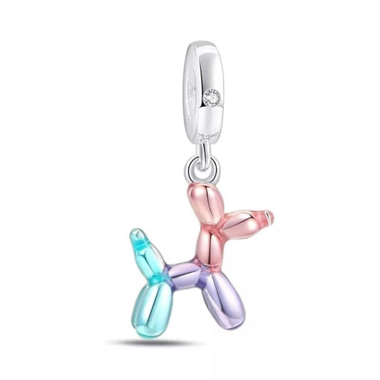 Colorful Balloon Dog S925 Sterling Silver Charm - Puppy Bead