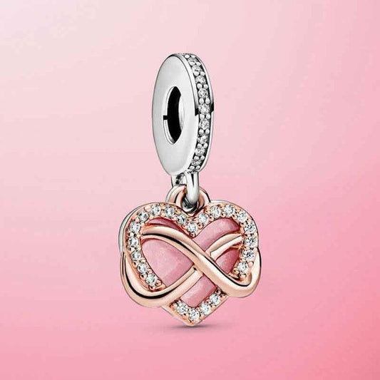 Sparkling infinity heart pink dangle bead charm for women bracelet S925 Sterling Silver Gifts For Women / friend birthday gifts Christmas