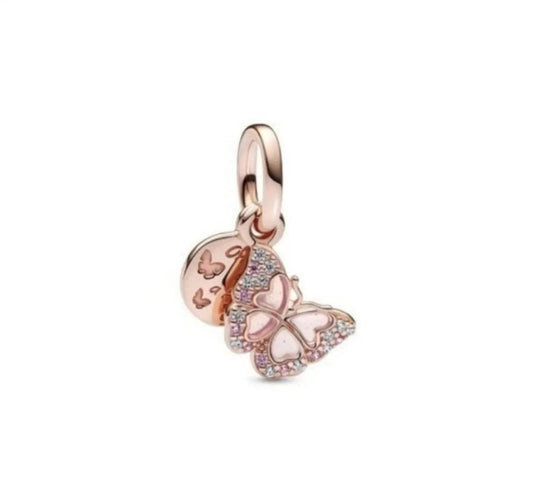 Rose gold Butterfly Dangle bead charm for women bracelet S925 Sterling Silver Gifts For Women / friend birthday ,Gifts, fits snake bracelet