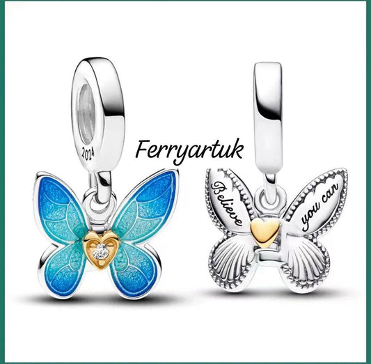 2024 Butterfly Dangle bead charm for women bracelet S925 Sterling Silver Gifts For Women / friend birthday ,Gifts, fits snake bracelet