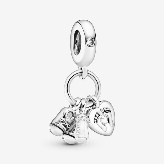 Sterling Silver Baby Bottle Shoes Charm, Women's Bracelet Bead