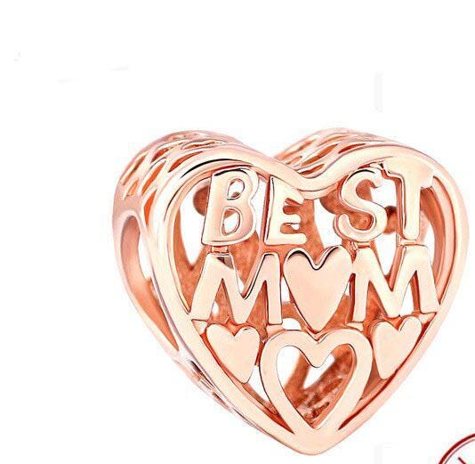 Best mom rose gold mum HEARTS bead charm for women bracelet S925 Sterling Silver Gifts For Women / friend birthday  Gifts