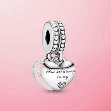 Mother Daughter Sterling Silver Heart Charm, Pink Enamel Dangle Bead