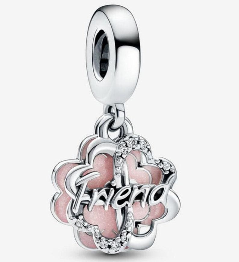 Four-leaf Clover Friendship pink dangle bead charm for women bracelet S925 Sterling Silver Gifts For Women / friend birthday gifts Christmas