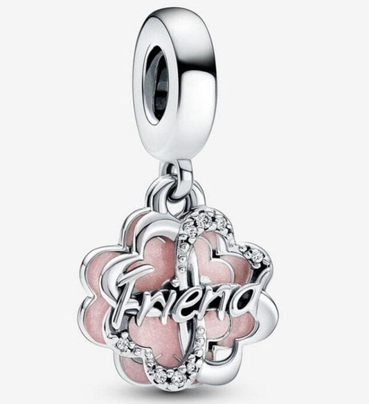 Four-leaf Clover Friendship pink dangle bead charm for women bracelet S925 Sterling Silver Gifts For Women / friend birthday gifts Christmas