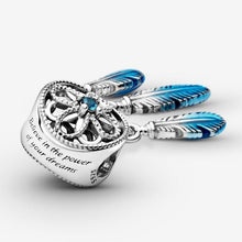 Blue Dreamcatcher Feather Dangle Charm, Sterling Silver Bracelet Charm