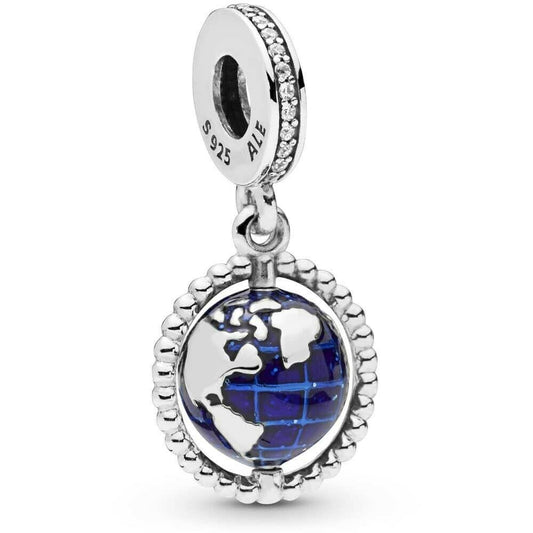 Spinning Globe S925 Sterling Silver Dangle Charm