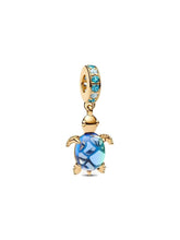 Sea Turtle Murano Glass Dangle Charm - S925 Sterling Silver