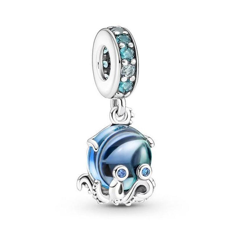 Fish sea Turtle conch triple dangle , Auntie Edna, Murano Glass octopus charm for women bracelet S925 Sterling Silver Gifts, friend birthday