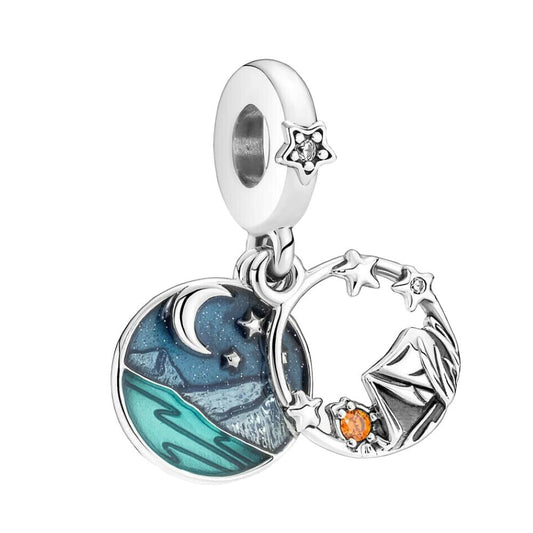 Camping Sky S925 Sterling Silver Charm, Mountain Tent, Gift for Her