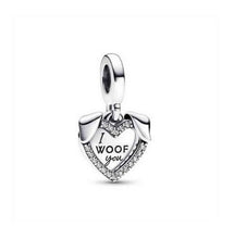 I woof you heart dog dangle bead charm for women bracelet S925 Sterling Silver Gift For Women / friend birthday Gifts