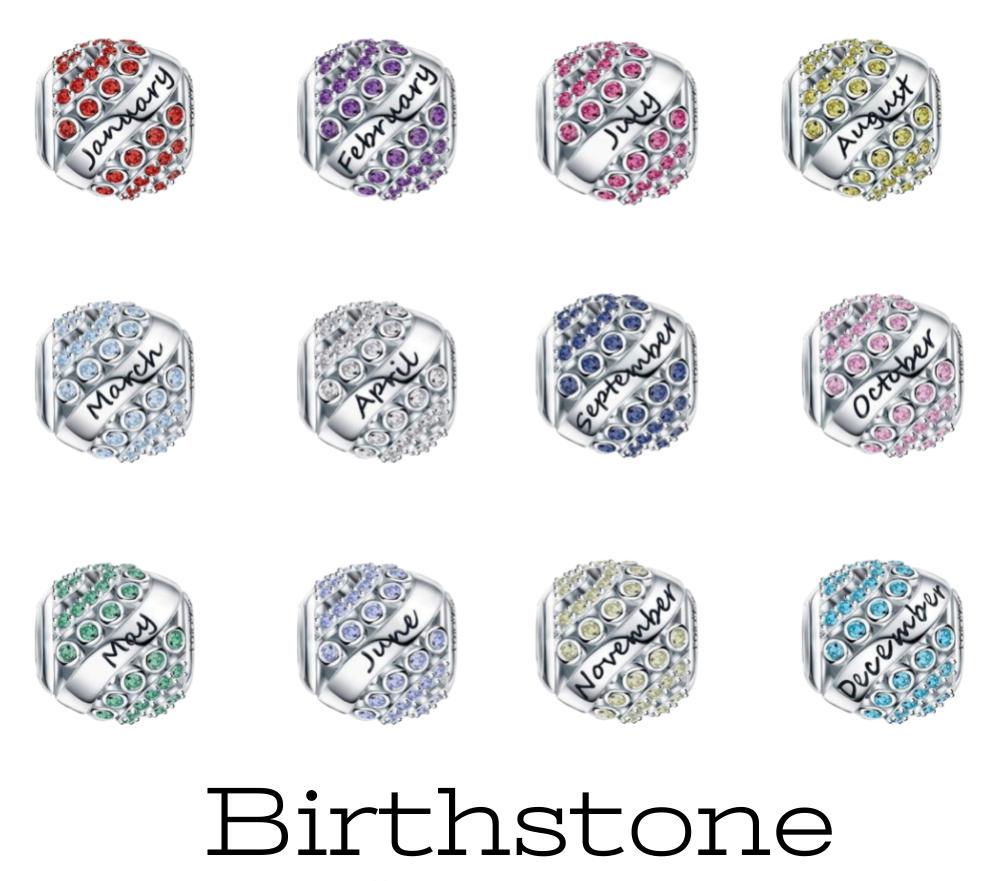 Sterling Silver Birthstone Charm, Round Bead for Bracelet