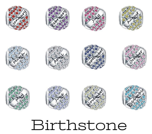 Sterling Silver Birthstone Charm, Round Bead for Bracelet