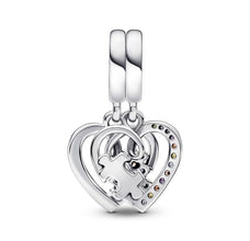 Puzzle Piece Hearts Sterling Silver Friendship Charm, Cubic Zirconia
