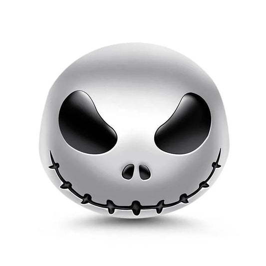 Stitched Skull S925 Sterling Silver Charm - Halloween Bracelet Bead