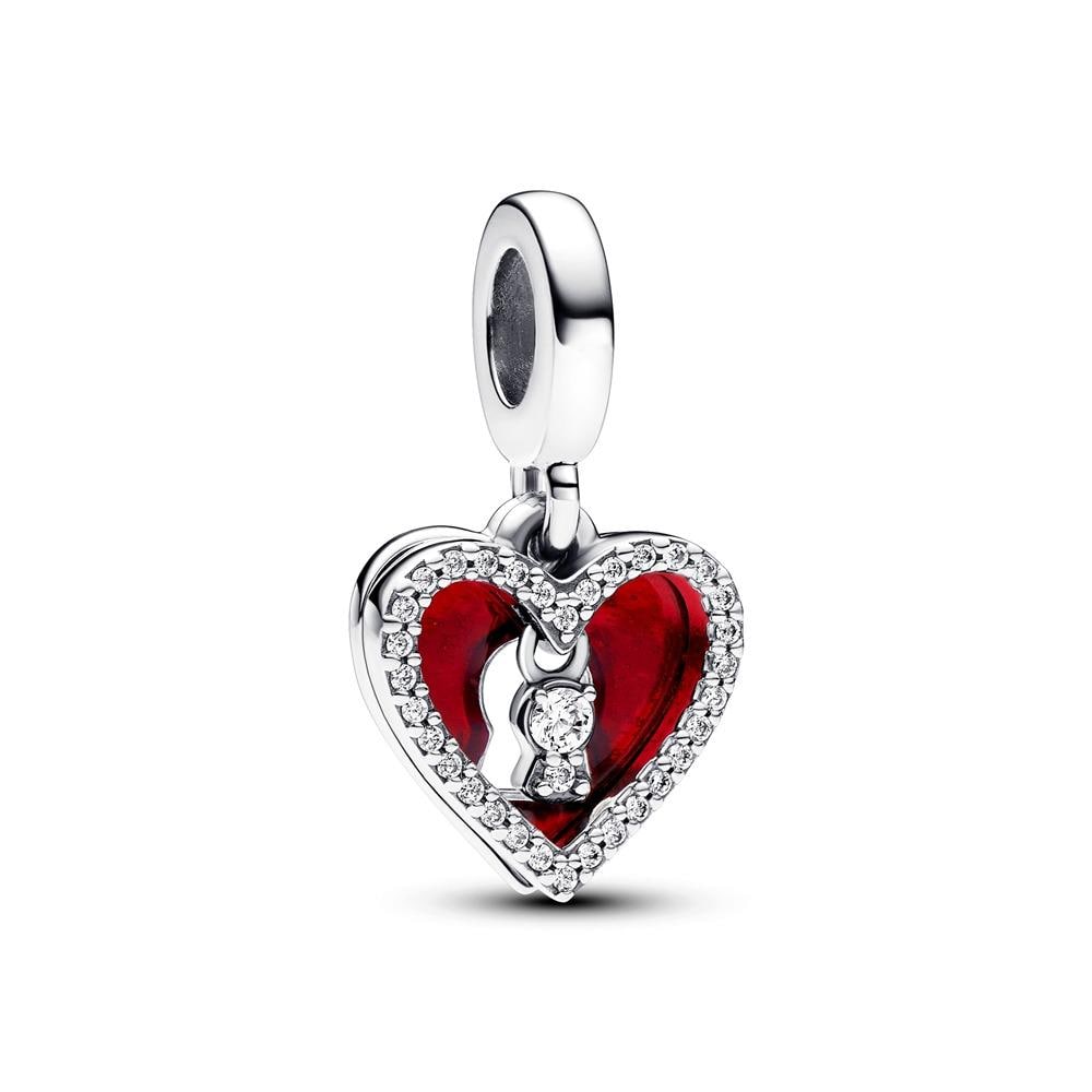 Friendship triple Double Dangle, Red Heart & Keyhole, villains charm for women bracelet S925 Sterling Silver Gifts For friend birthday