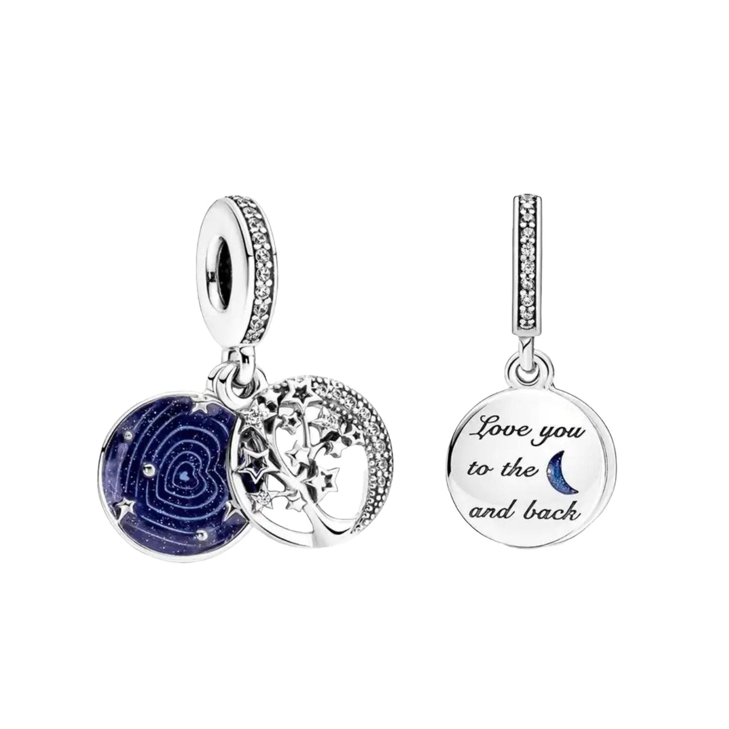 New Double Dangle Tree & Galaxy Moon dangle Charm Christmas Occasions bead for women bracelet S925 Sterling Silver, friend birthday Gifts