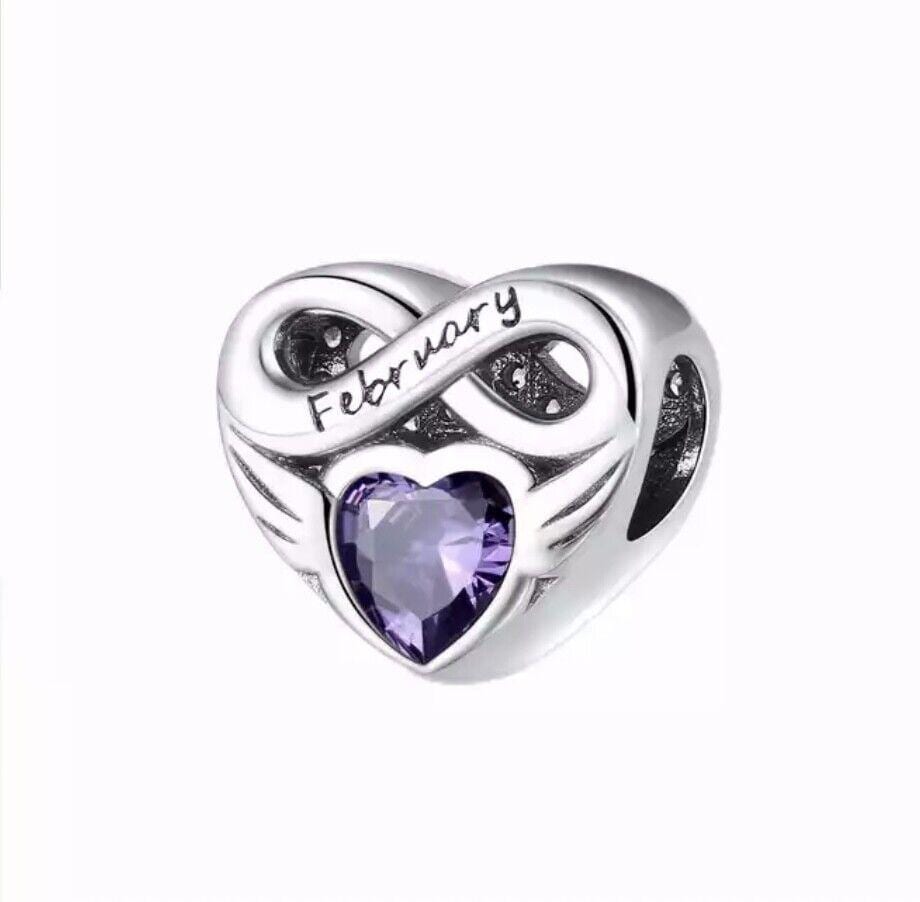 Sterling Silver Birthstone Heart Charm, S925, Birthday Gift