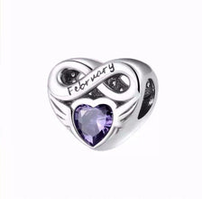 Sterling Silver Birthstone Heart Charm, S925, Birthday Gift