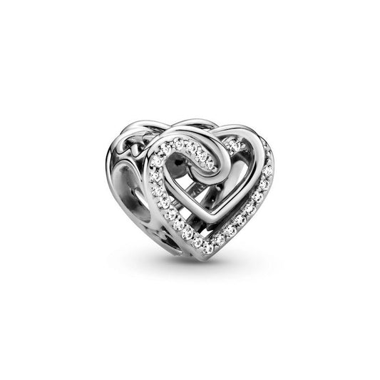 Sparkling Entwined Hearts Charm, S925 Sterling Silver, Women's Bracelet