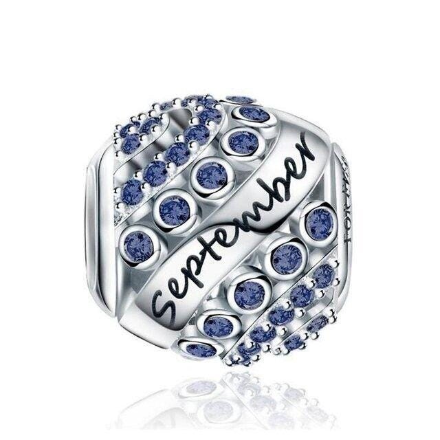 Sterling Silver Birthstone Charm, Round Bead for Bracelet