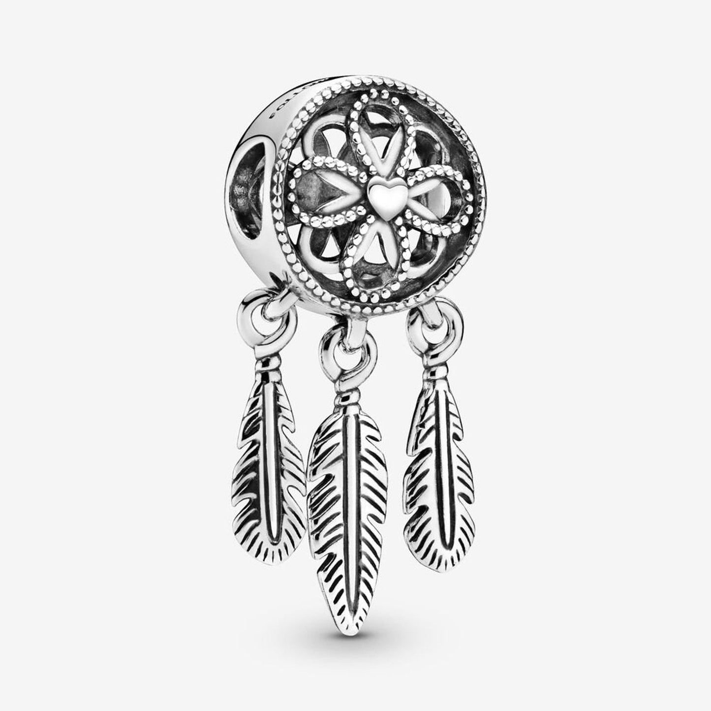 Dream Catcher Feather Dangle Charm, S925 Sterling Silver