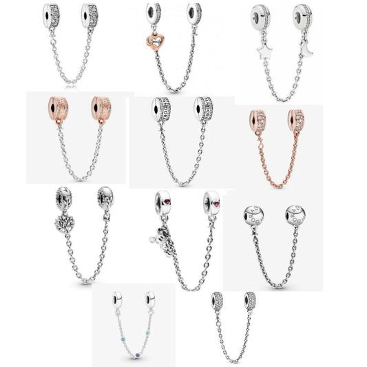 Logo safety chain, rose gold , elegance, family heart safety charm for women bracelet S925 Sterling Silver Gifts For Women / friend birthday