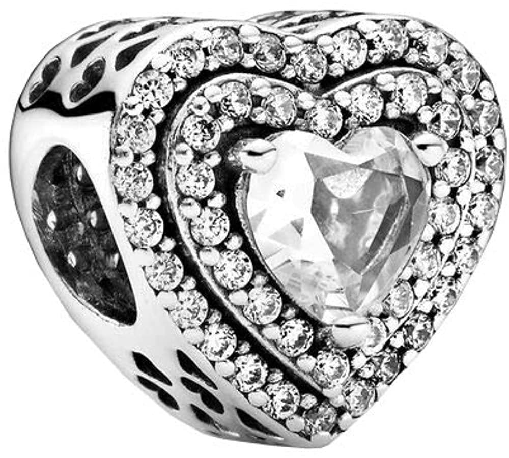 Sparkling Leveled Hearts Sterling Silver Charm, Cubic Zirconia