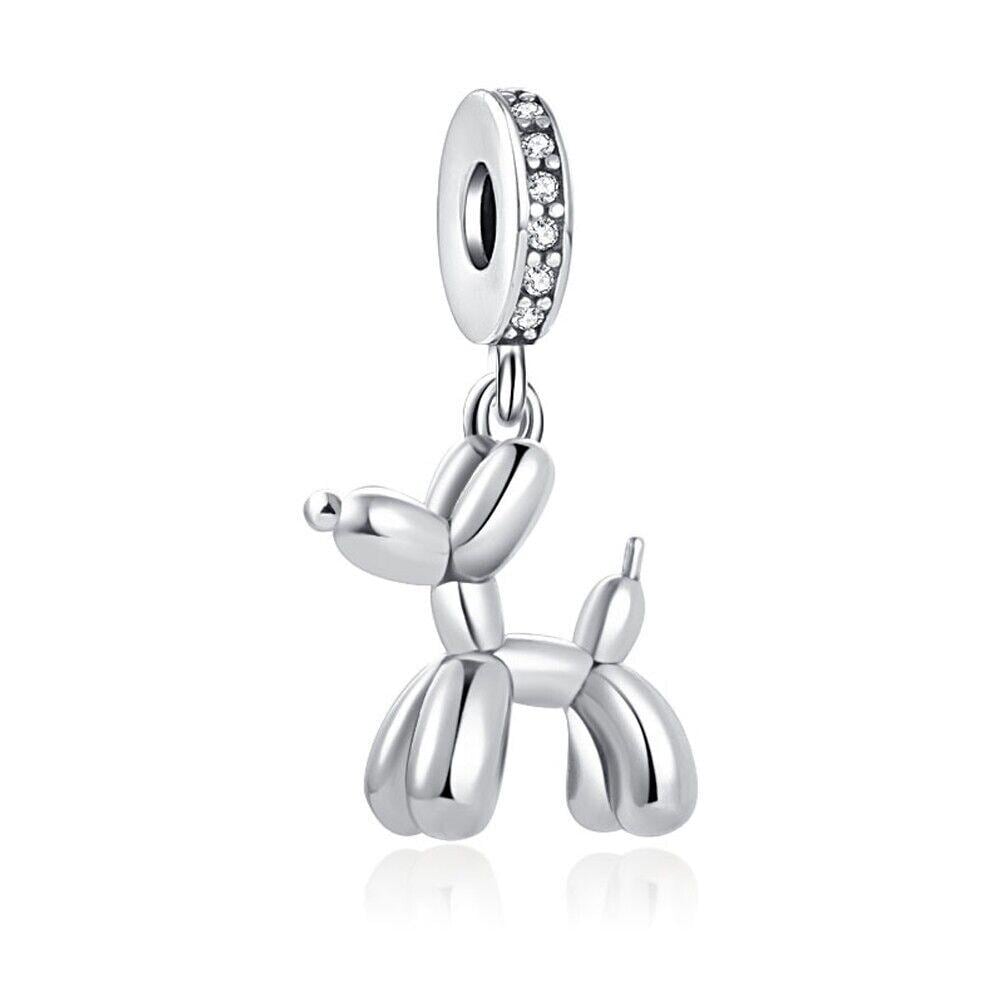 Sterling Silver Balloon Dog Charm, Puppy Bead Dangle